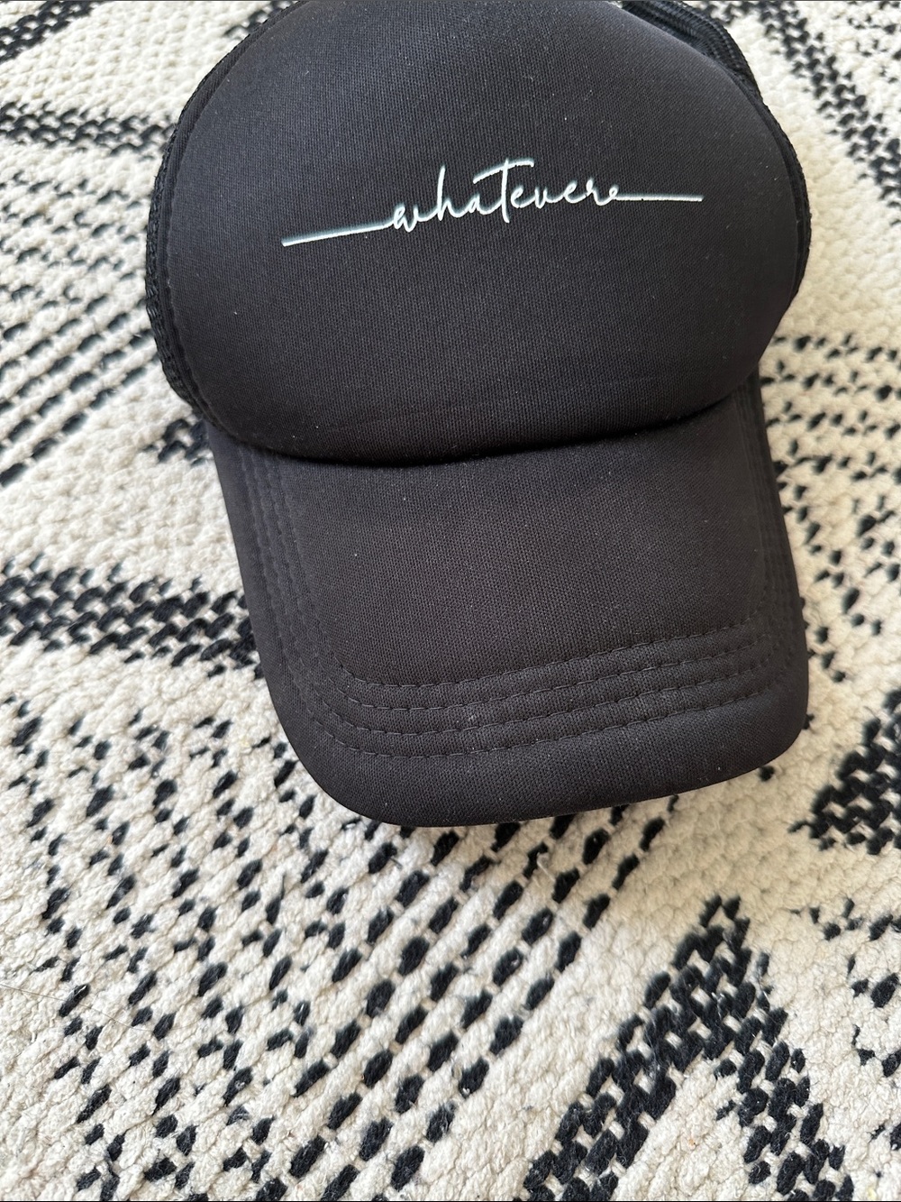Black Unisex Hat with White 'Whatever' Script